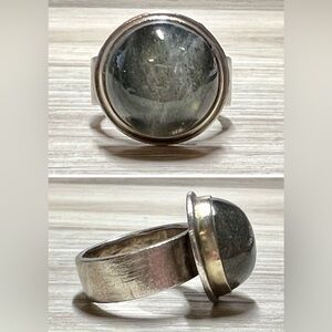 Heavy Designer Hallmarked Sterling Silver & 14K Gold Labradorite Ring, Size 5.25